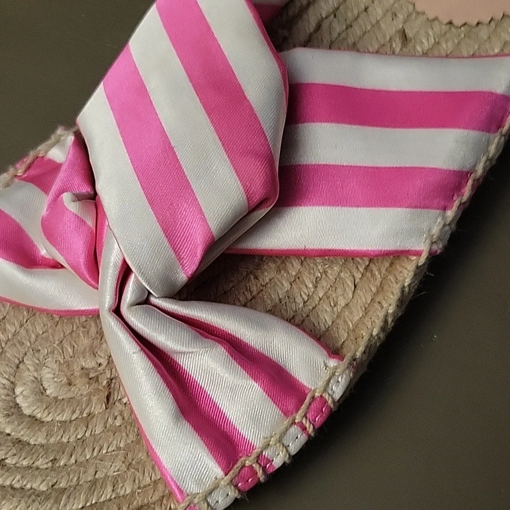 J. Crew Twisted Knot Espadrille Sandals Pink White Cabana Stripe Slides Flats 9